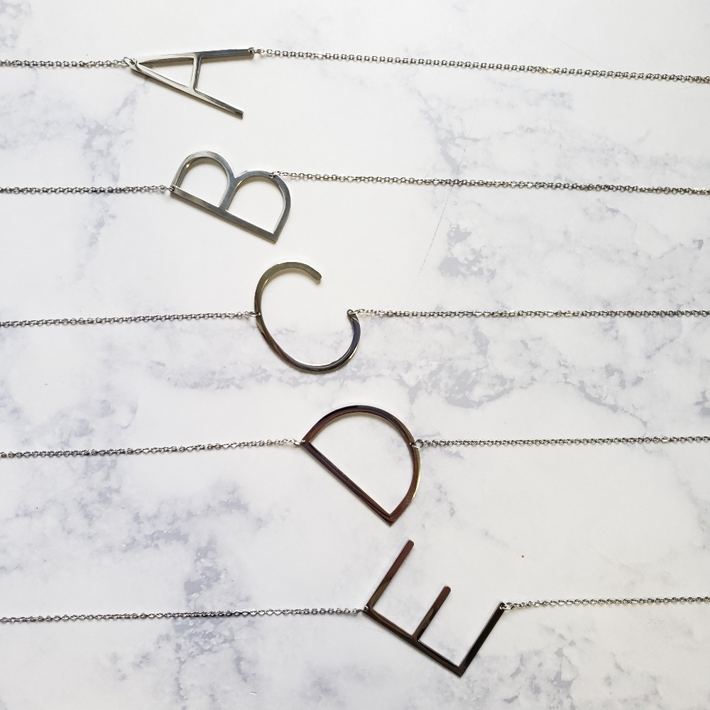 Monogram A-Z Block Letter Pendant Necklace Silver - Picture 2 of 7